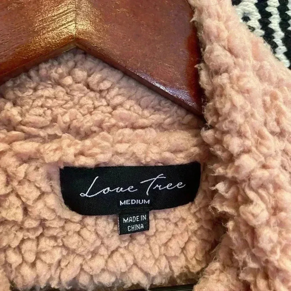 LOVE TREE PINK TEDDY CROP ZIP UP JACKET M - Picture 5 of 6